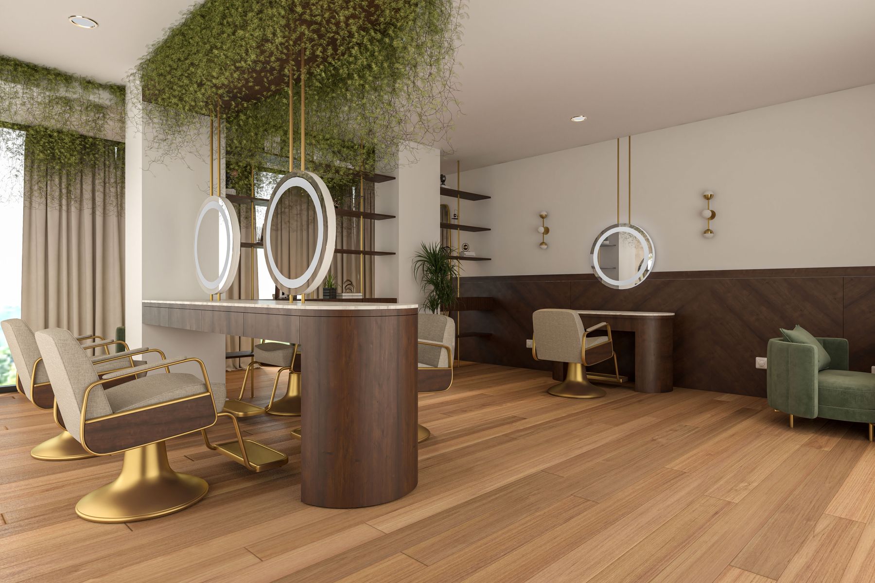 Inspiration d’un espace de coiffure contemporain aux matières chaleureuses